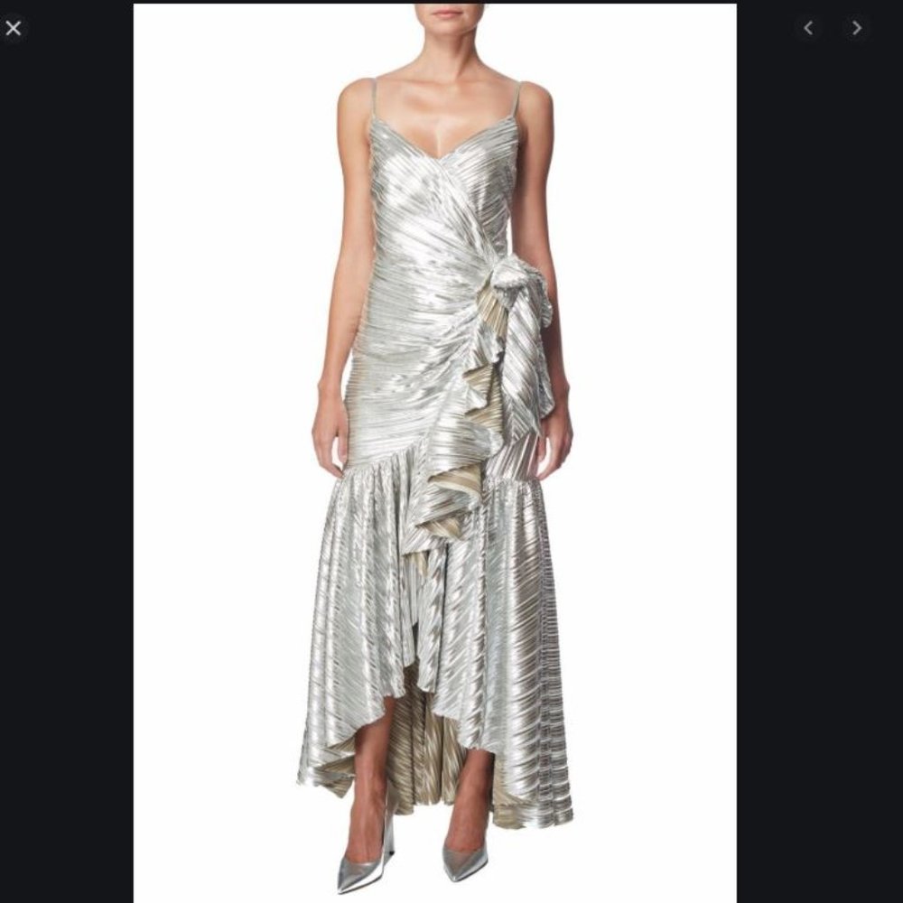 Rodarte Ruffled Silver Metallic Lamé Dress